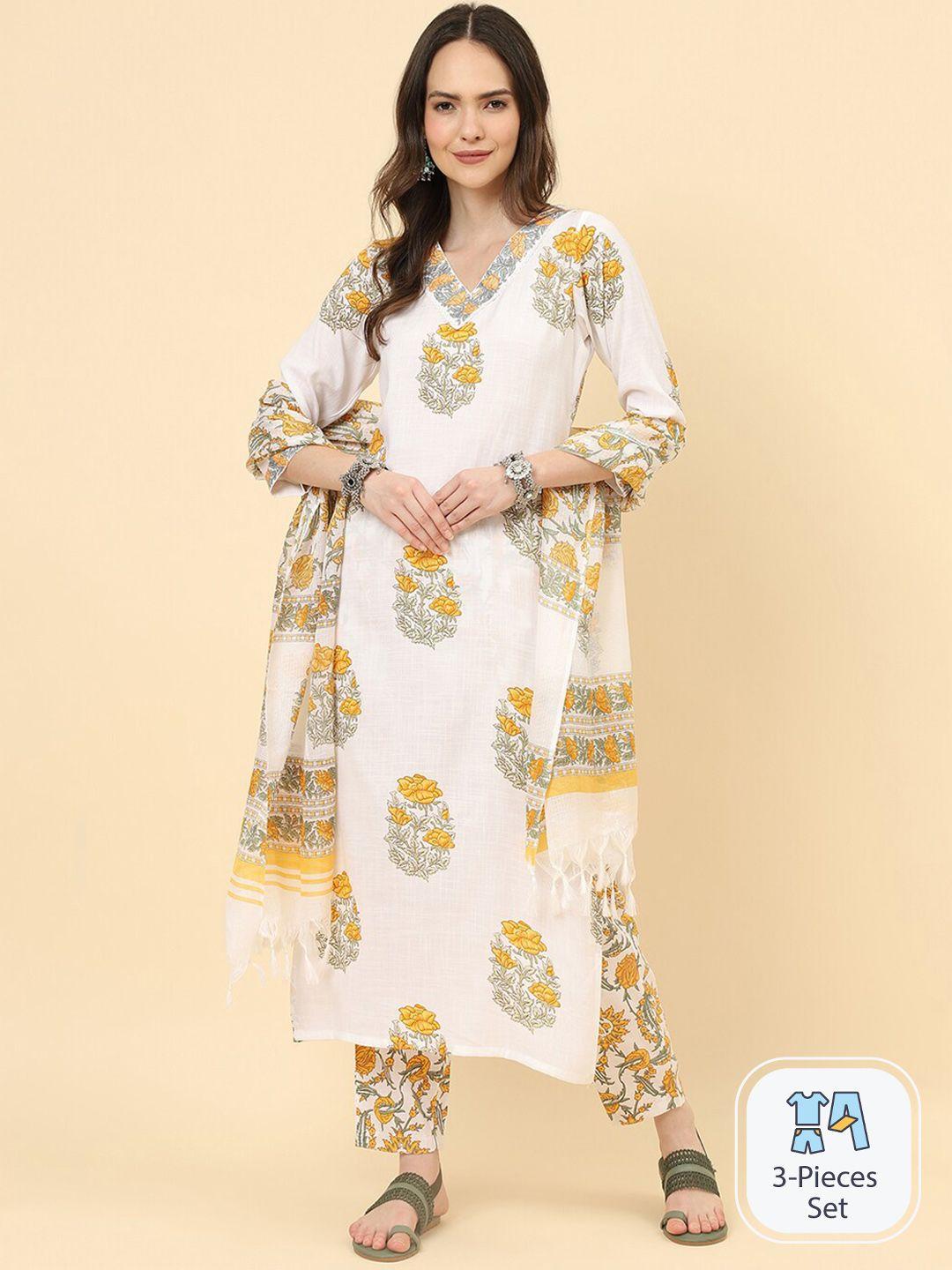 kalini floral printed straight kurta with trousers & dupatta