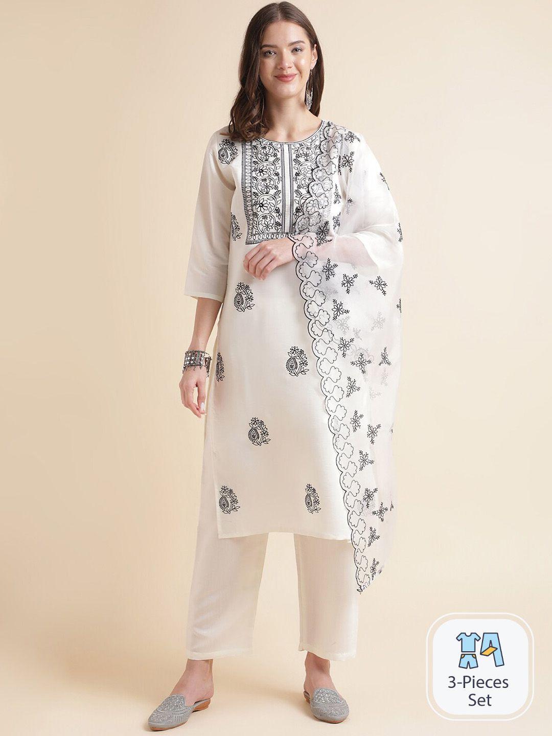 mesmora fashion floral printed pure cotton regular kurta with trousers & dupatta