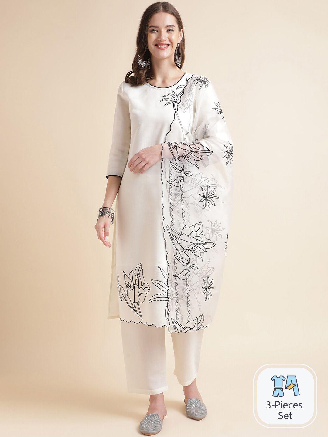 mesmora fashion floral printed pure cotton regular kurta with trousers & dupatta