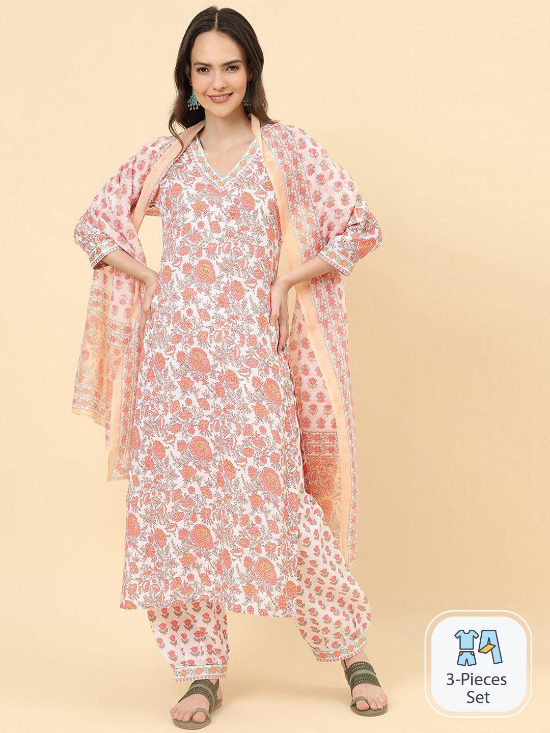 kalini floral printed regular kurta with trousers & dupatta