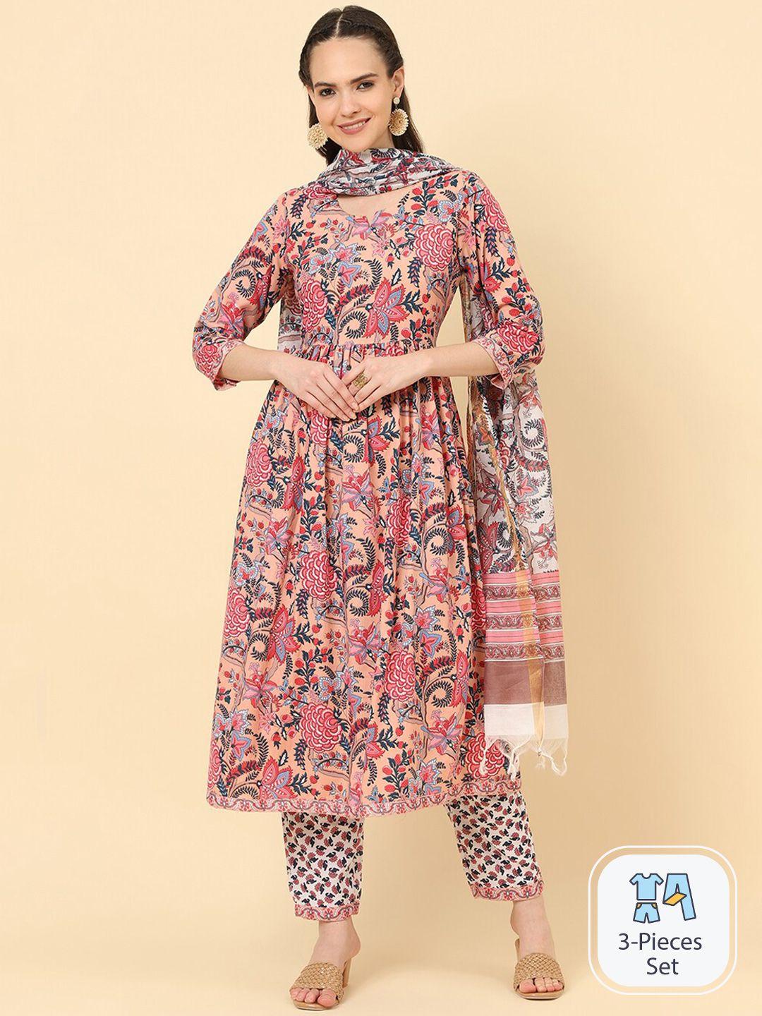 kalini floral printed anarkali kurta & trousers with dupatta