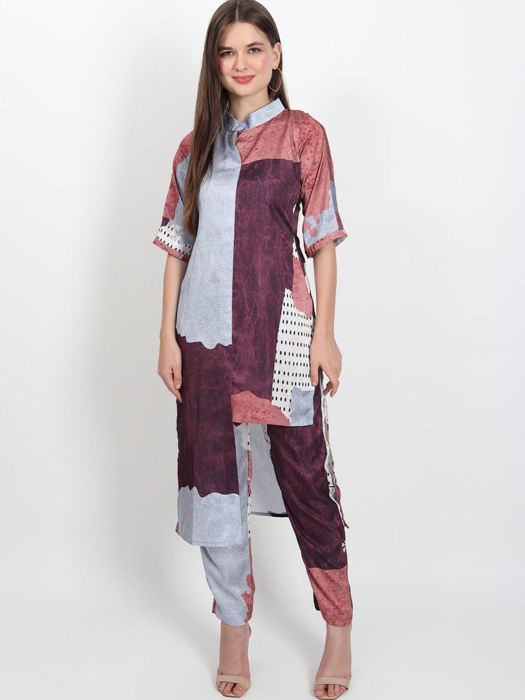 isam abstract printed mandarin collar straight kurta