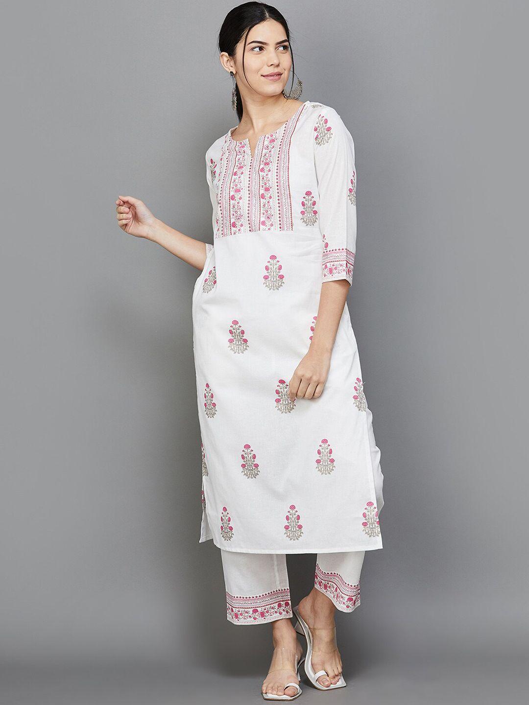 melange by lifestyle floral printed regular kurta with trousers