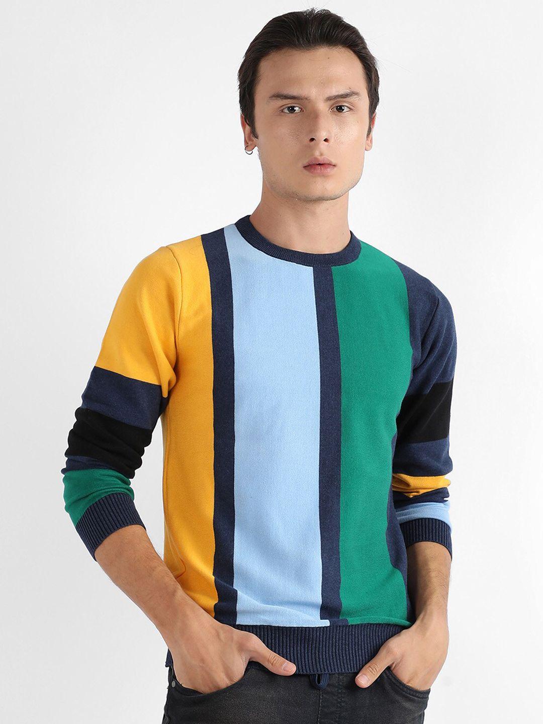 campus sutra colourblocked cotton pullover