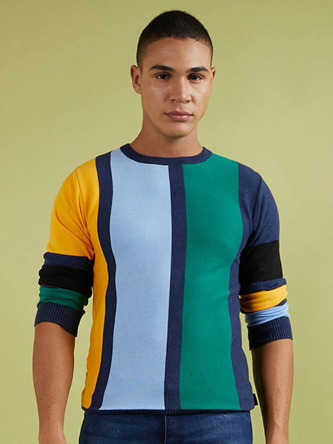 campus sutra colourblocked cotton pullover