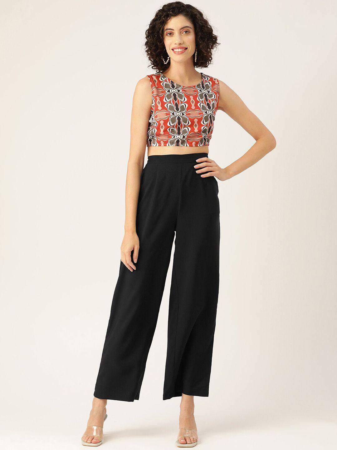 sleek italia abstract printed crop top & trousers