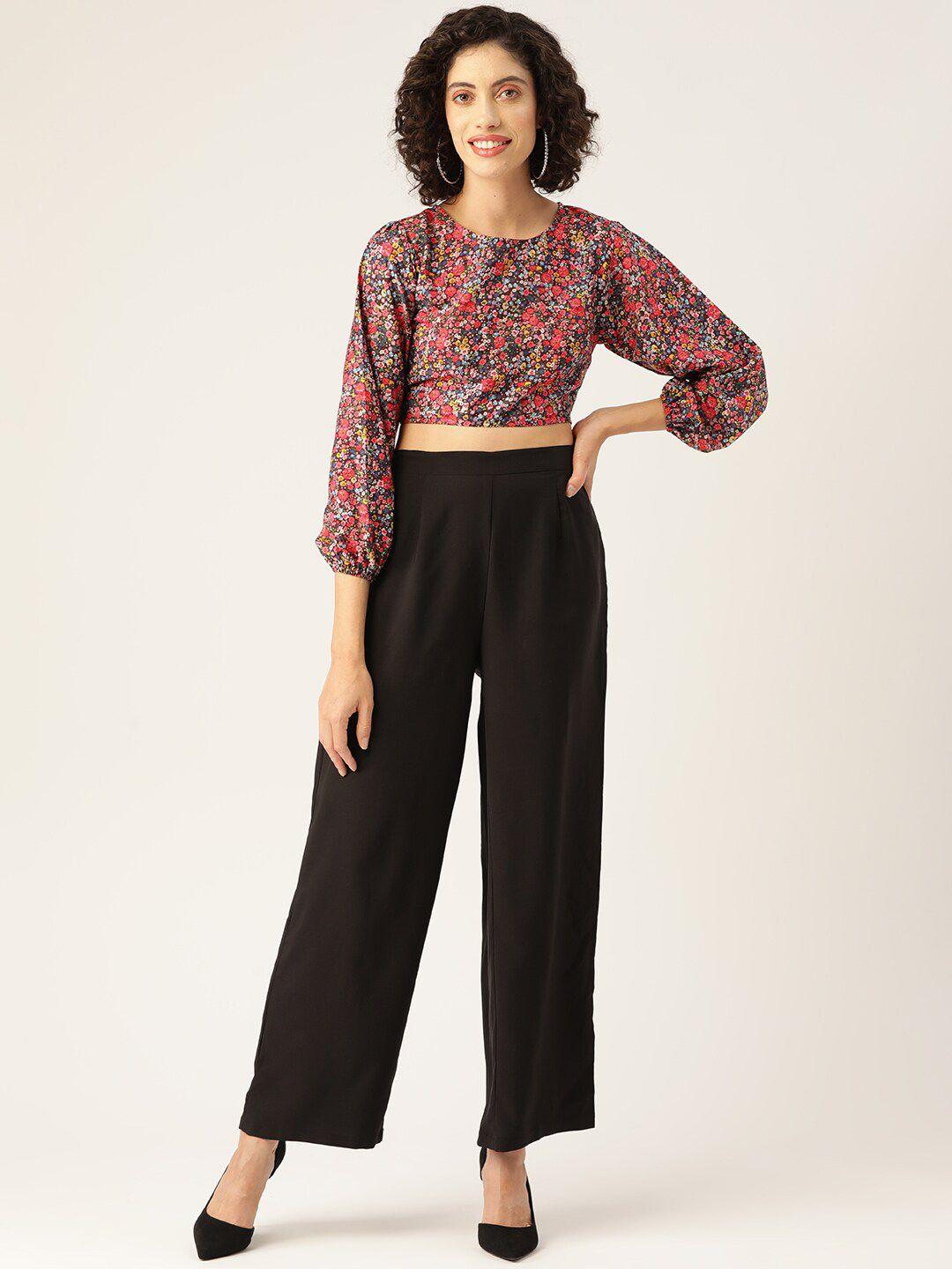 sleek italia floral printed crop top & trousers