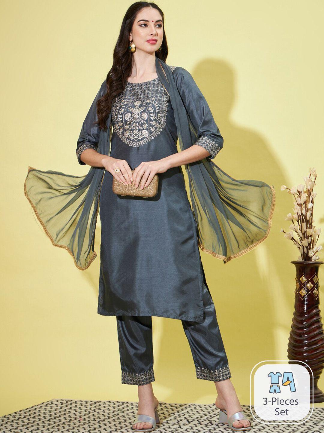 pptoss ethnic motifs yoke design regular kurta with trousers & dupatta