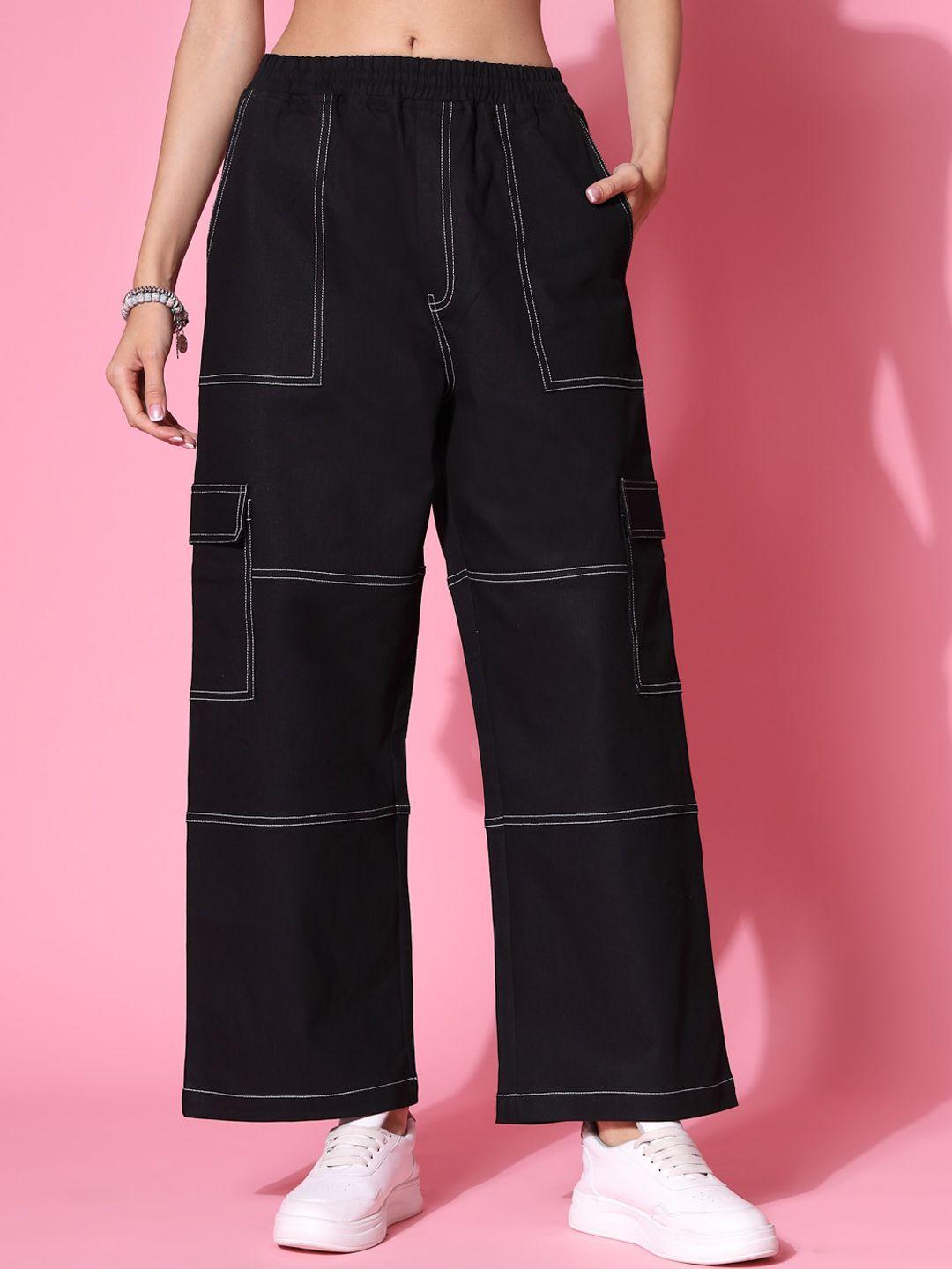 kassually women mid rise straight fit pure cotton trousers