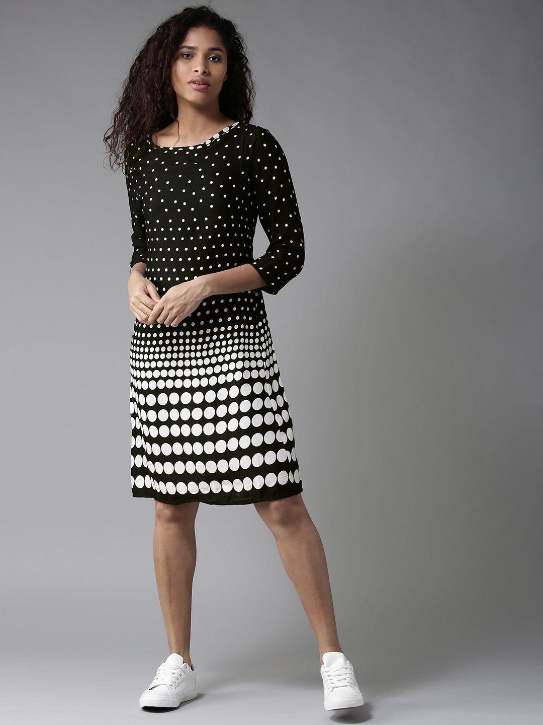 here&now women black & white printed a-line dress