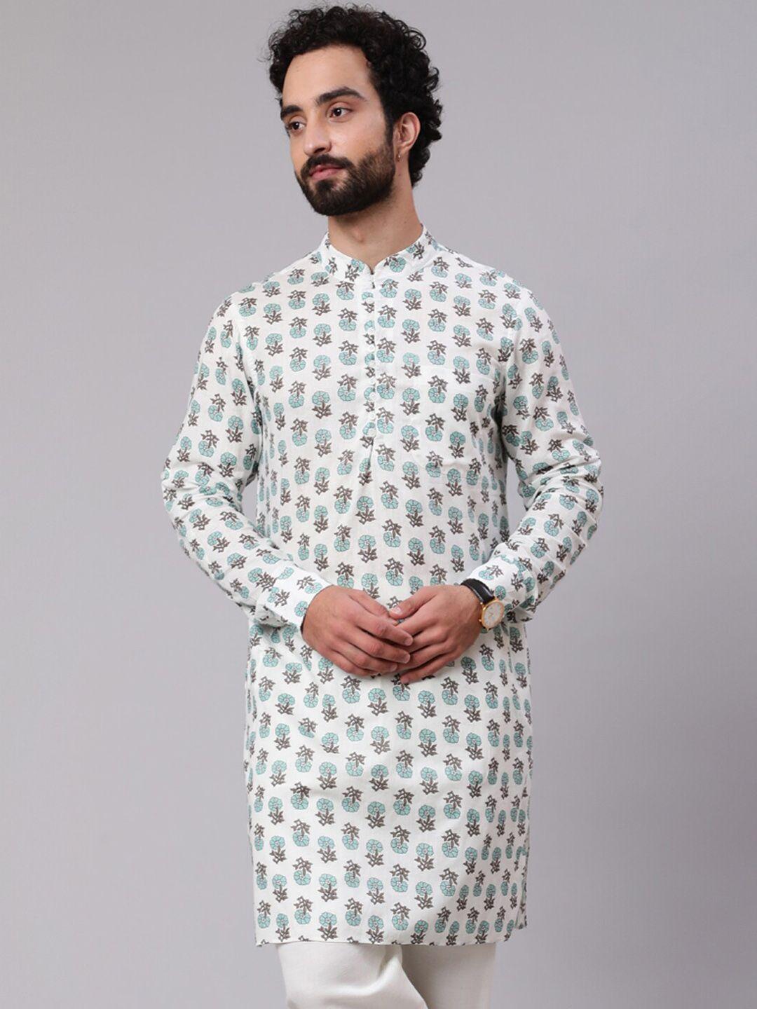 aks ethnic motifs printed mandarin collar cotton straight kurta