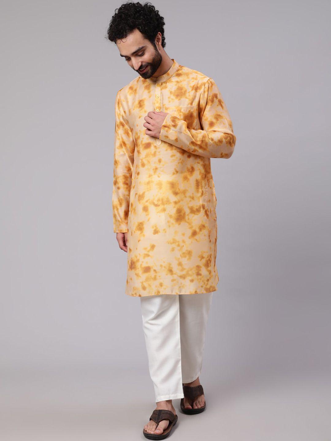 aks dyed mandarin collar chanderi silk kurta