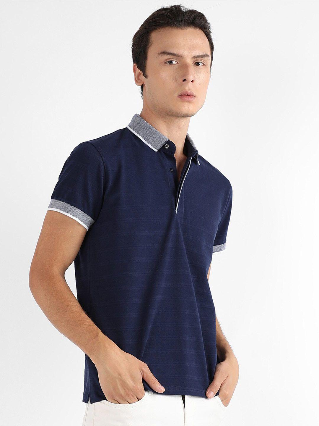 campus sutra striped polo collar cotton t-shirt