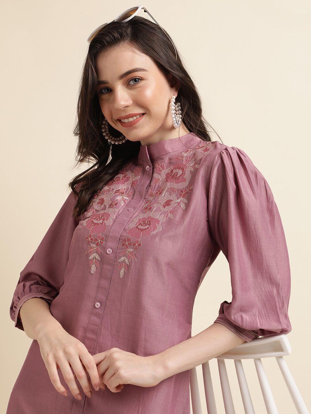 sangria floral embroidered sequined a-line top