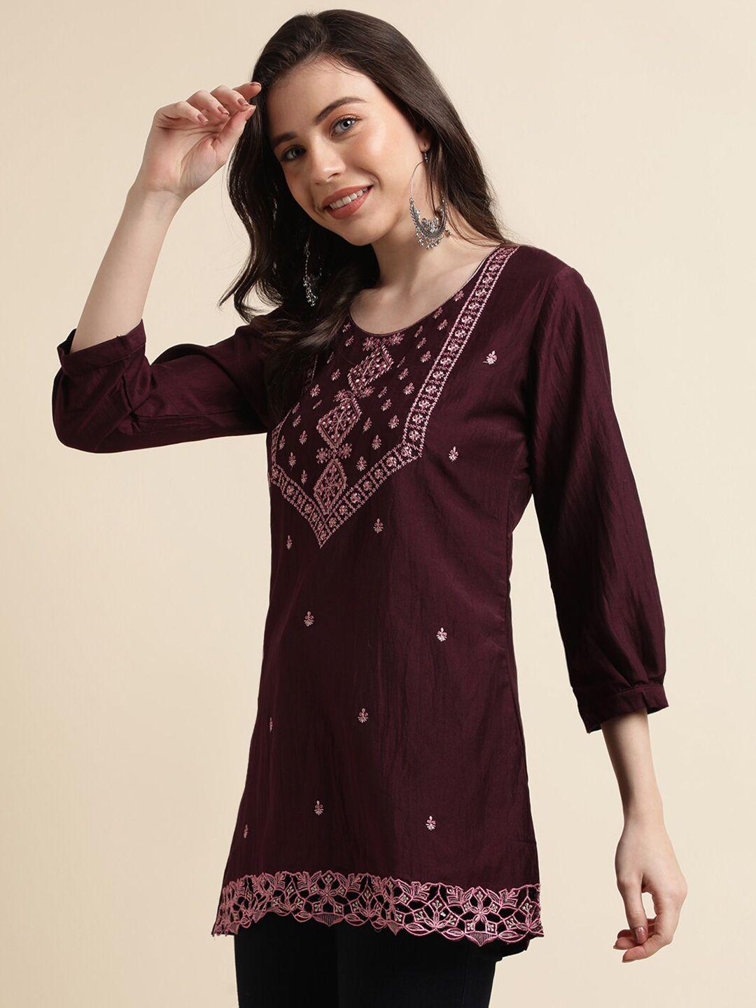 sangria ethnic motifs embroidered longline top