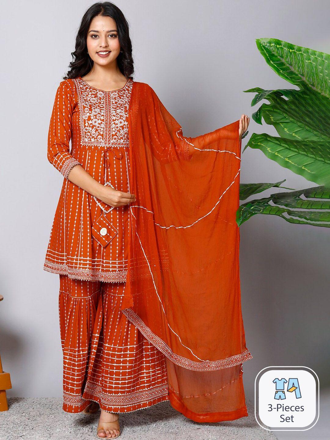 here&now floral embroidered anarkali kurta with sharara & dupatta