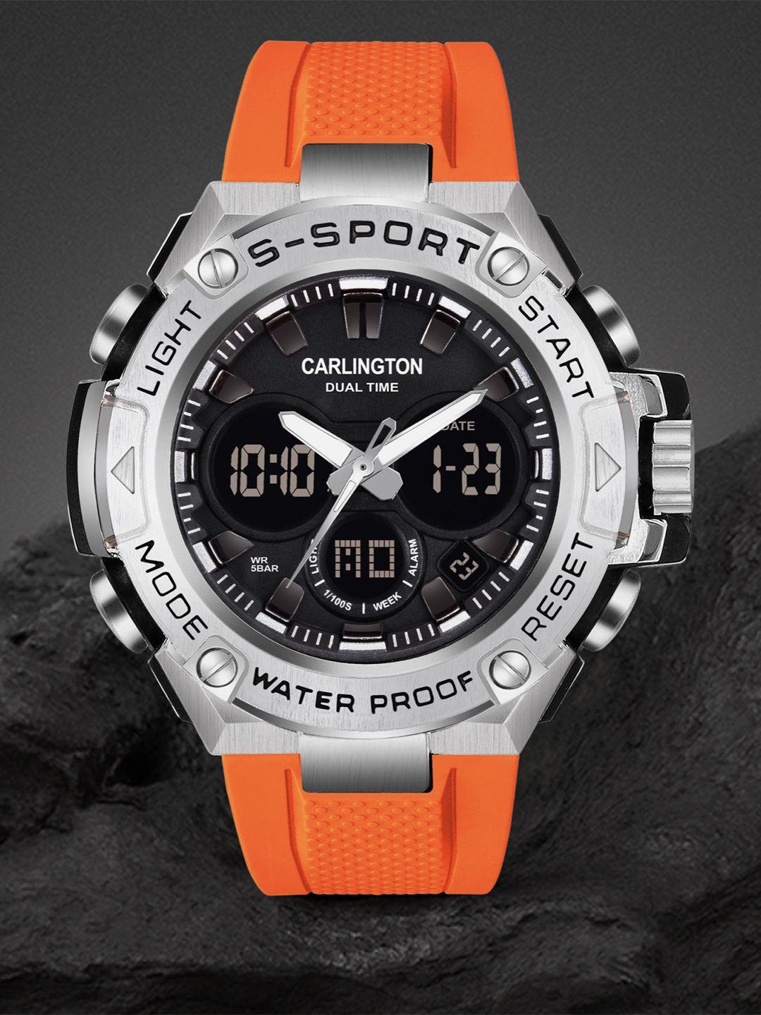 carlington men printed analogue and digital watch-ct 9107 orange