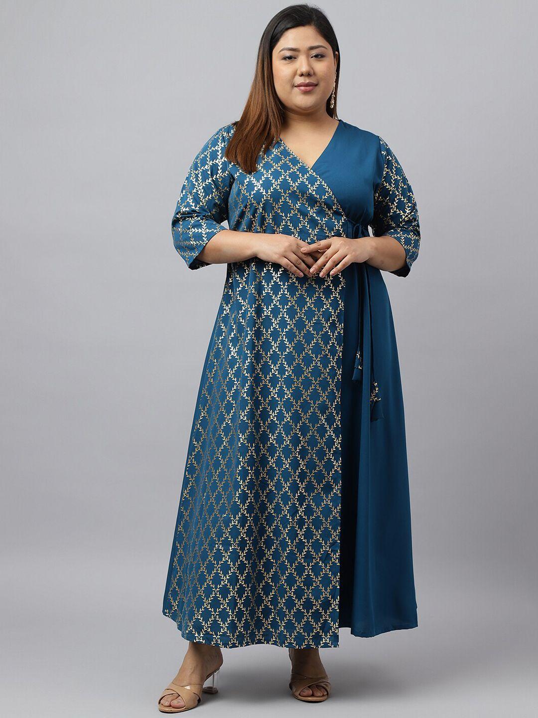 xl love by janasya plus size foil printed angrakha anarkali kurta