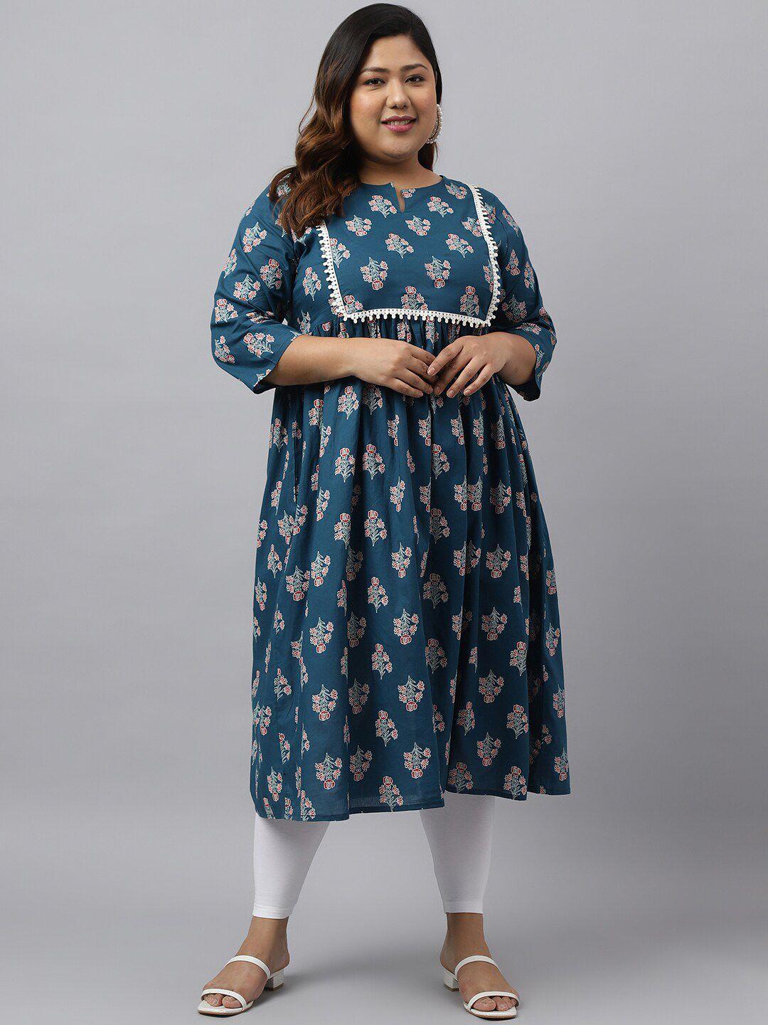 xl love by janasya plus size floral printed cotton a-line kurta