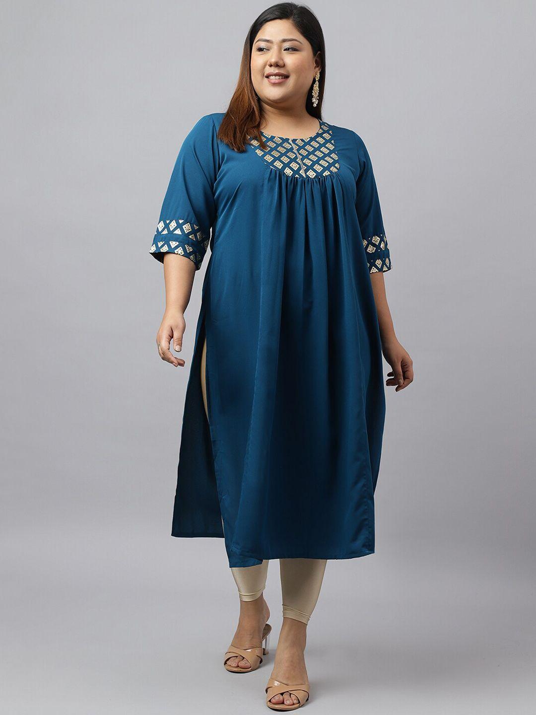 xl love by janasya plus size ethnic motifs yoke design crepe kurta