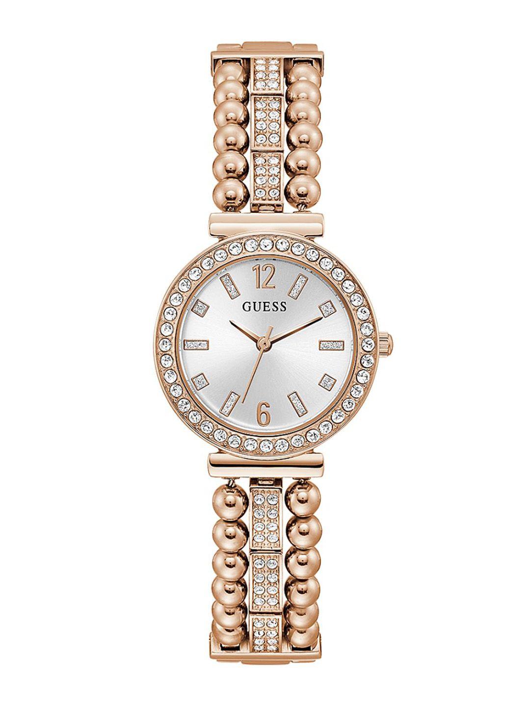 guess women embellished dial & stainless steel straps watch gw0401l3