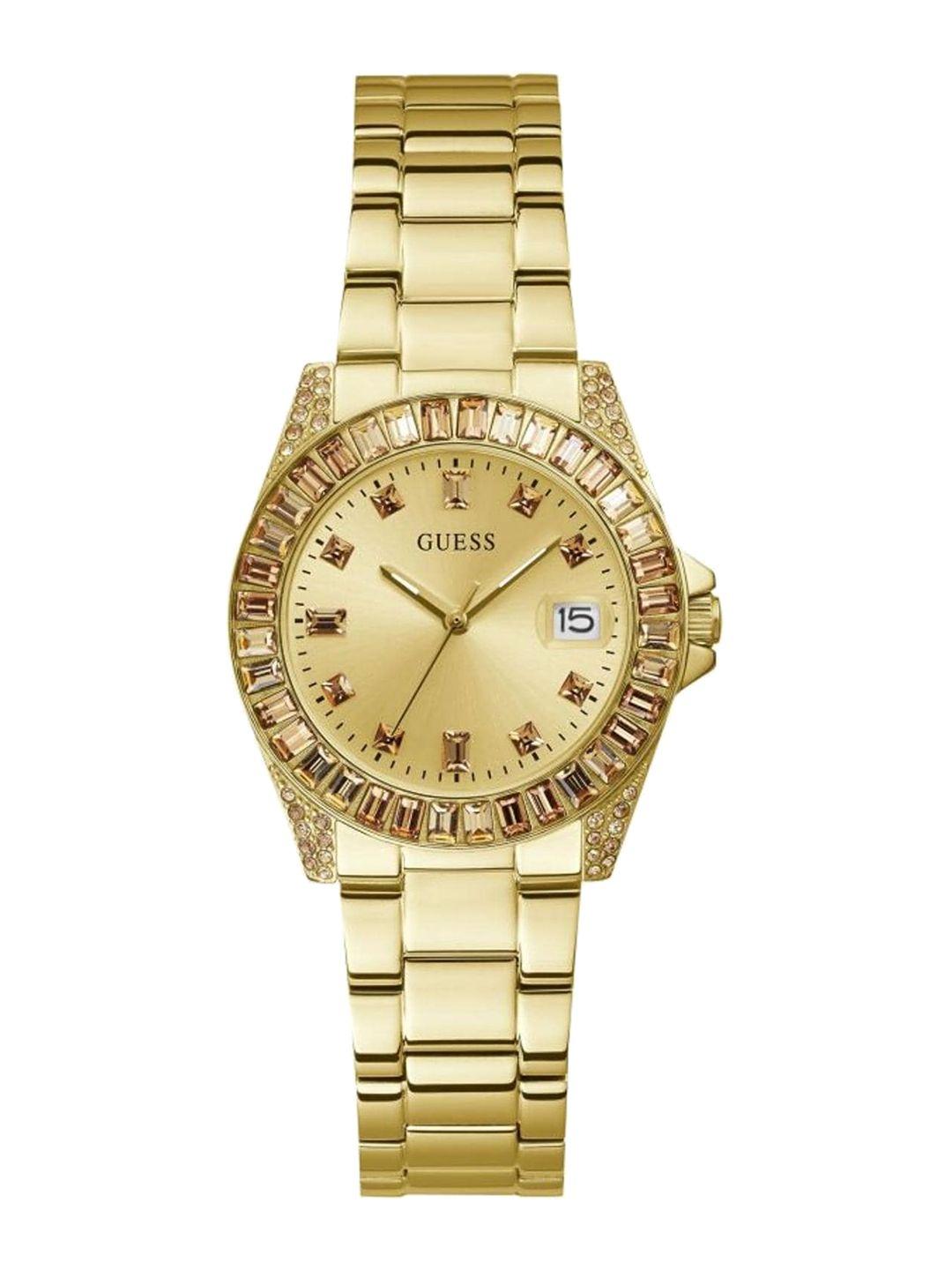 guess women embellished dial stainless steel bracelet style straps analogue watch gw0475l1