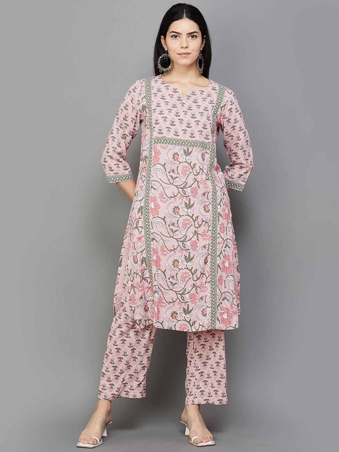 melange by lifestyle ethnic motifs printed kurta with trousers