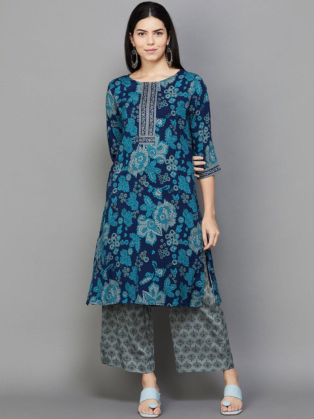 melange by lifestyle floral printed kurta with palazzos