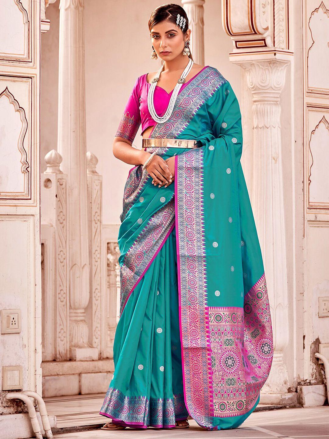 mitera ethnic motifs woven design zari silk blend fusion saree