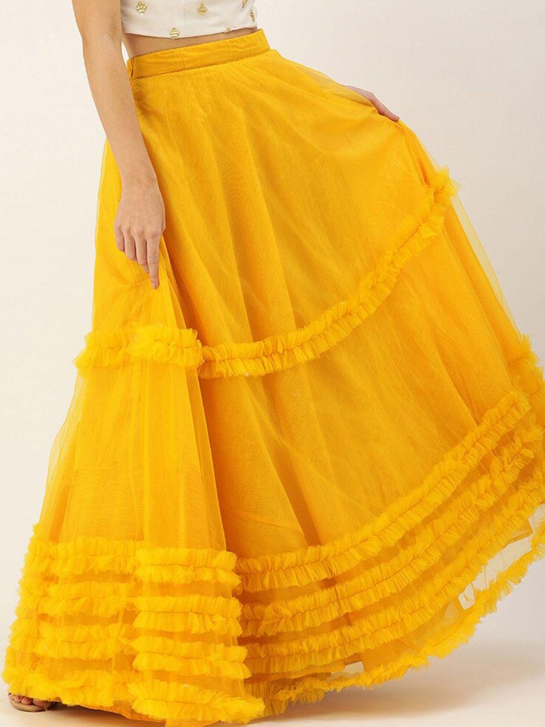 ethnovog ruffled net flared maxi skirt