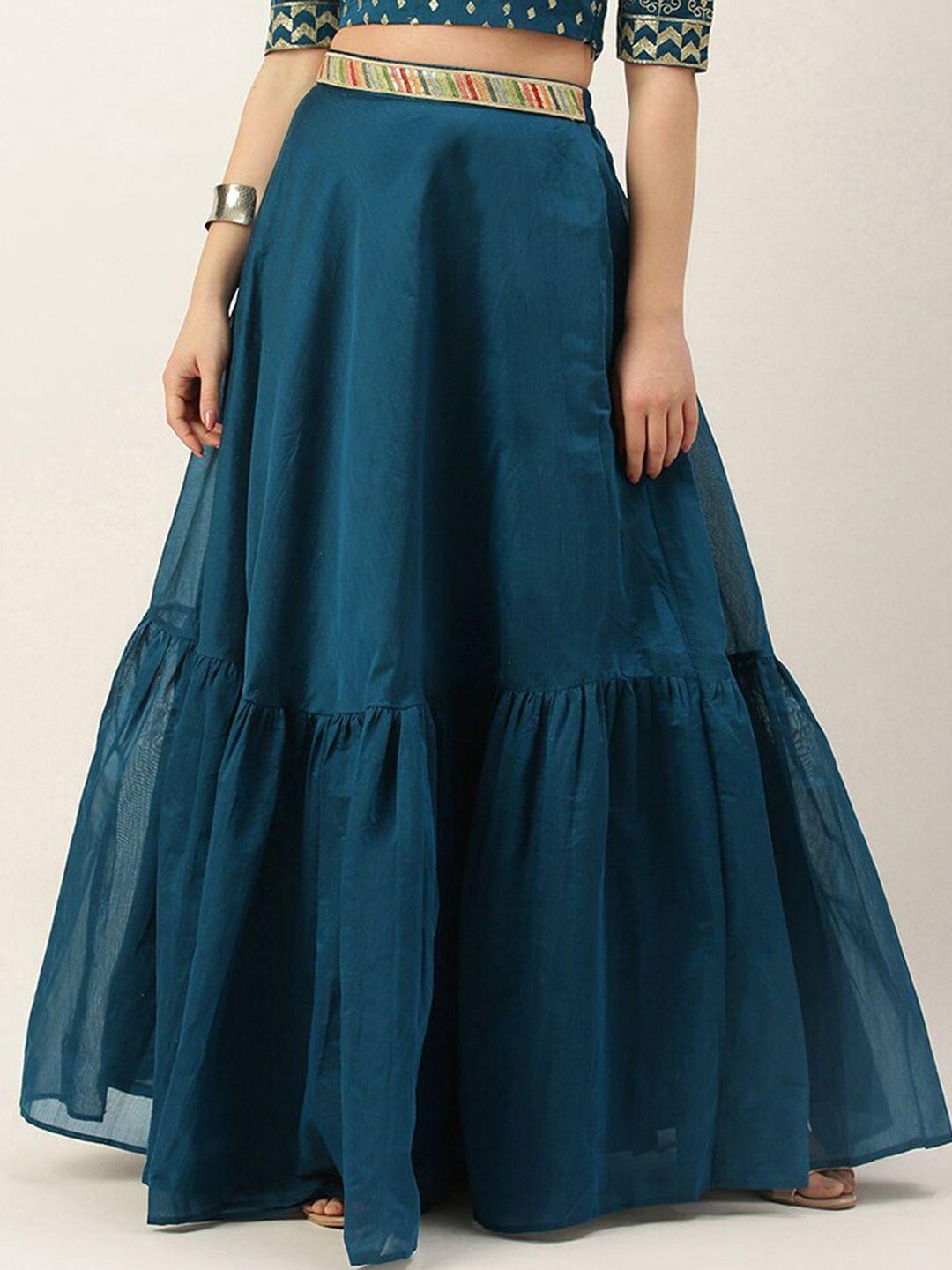 ethnovog chanderi silk tiered maxi skirt