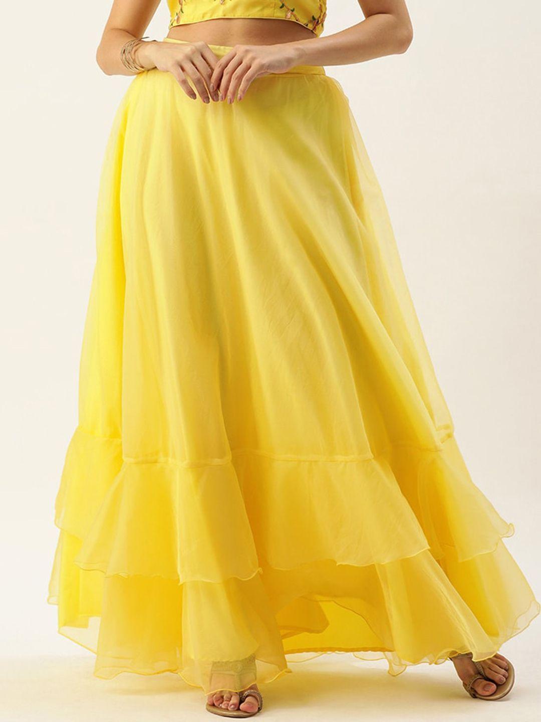 ethnovog layered ruffled organza flared maxi skirt