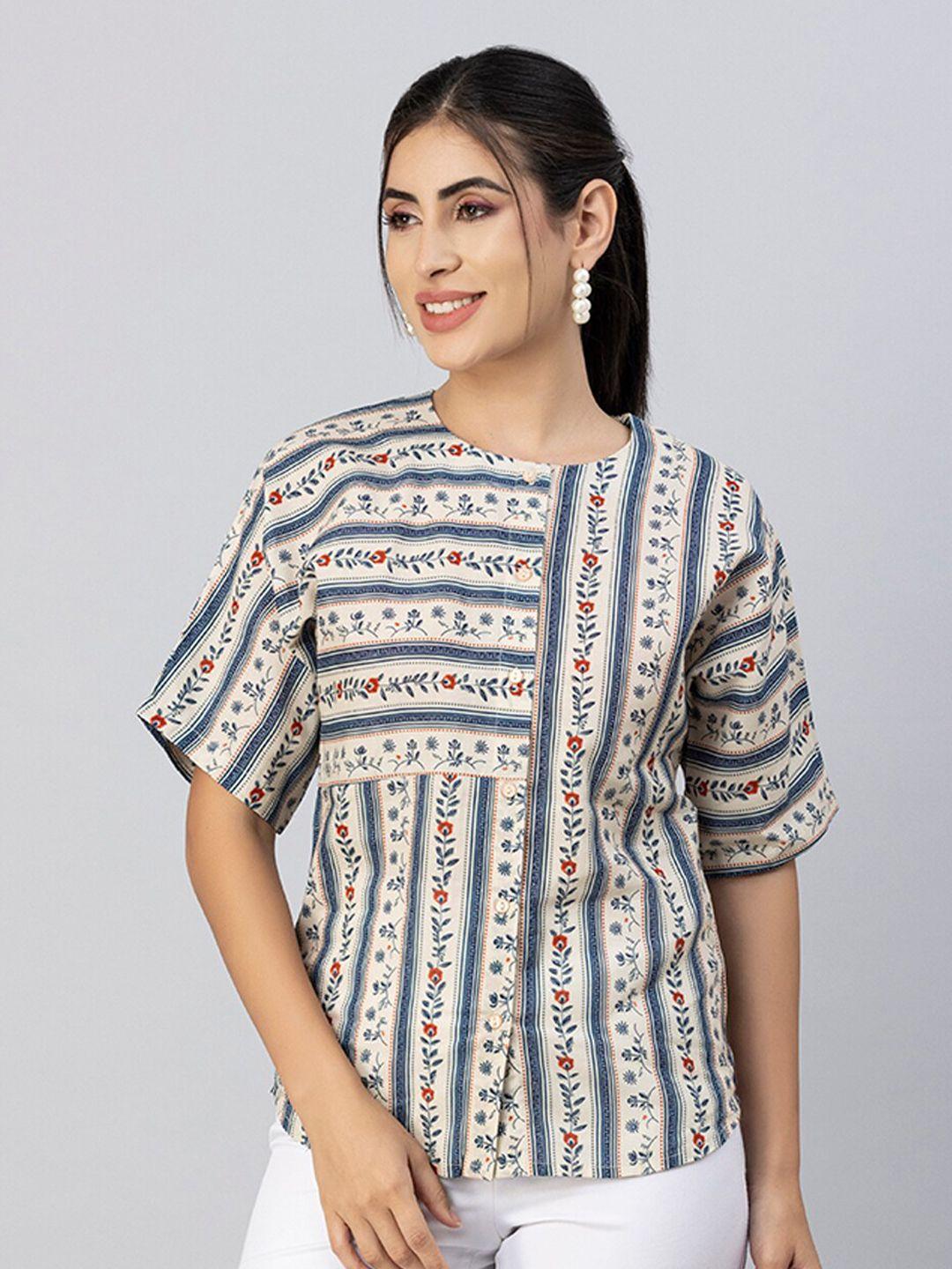 moomaya floral printed extended sleeves cotton top