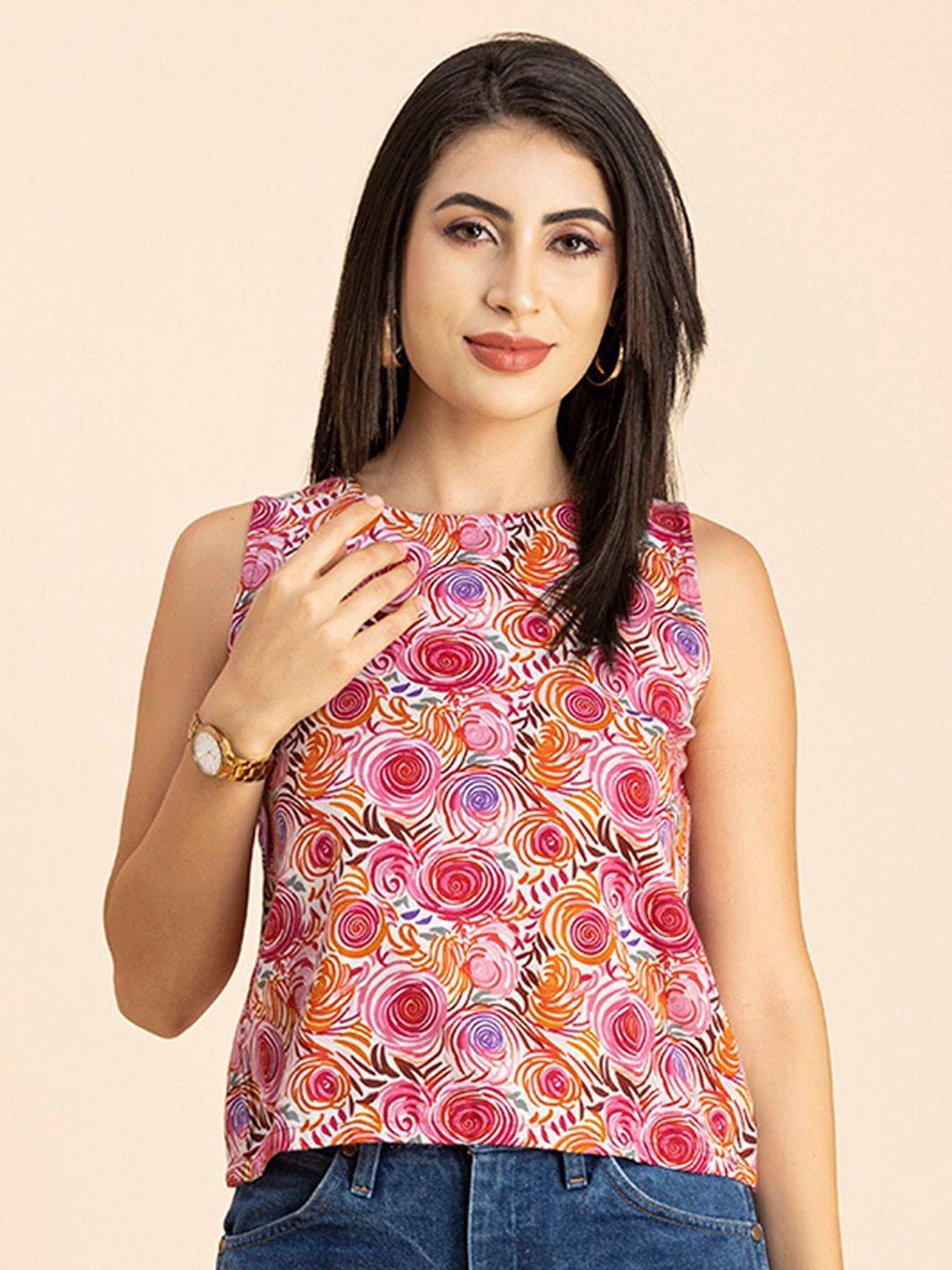 moomaya floral printed cotton satin styled back top