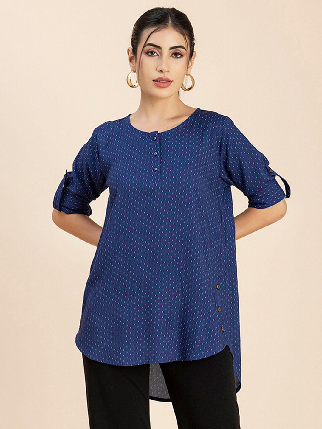 moomaya polka dots printed roll-up sleeves top