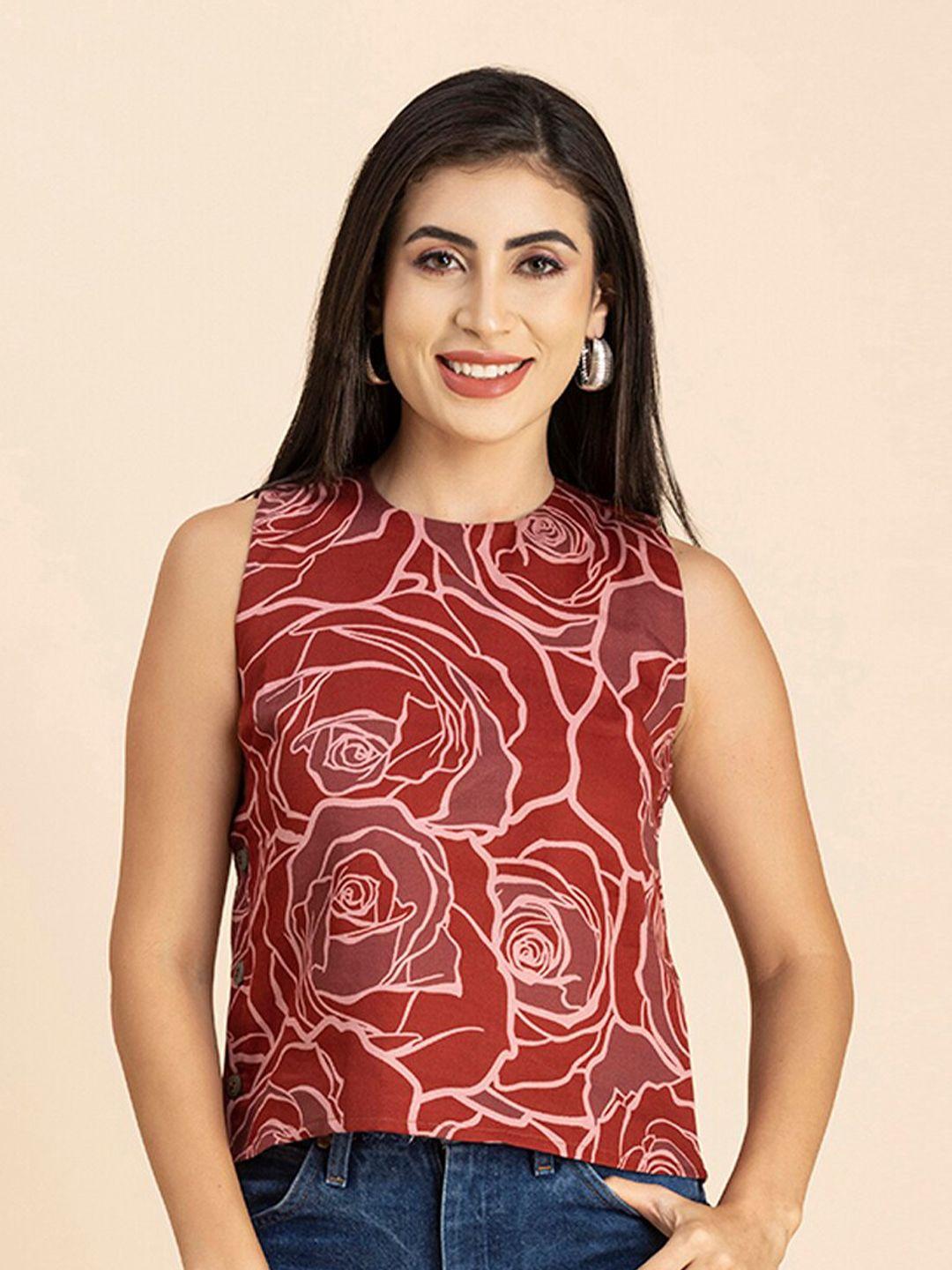 moomaya floral printed sleeveless casual satin top