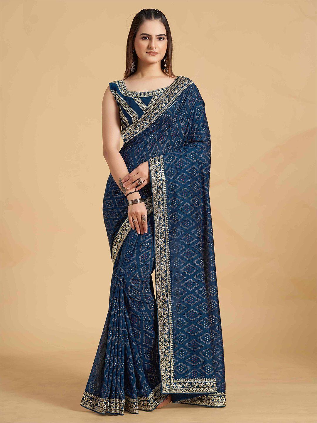 choiceit bandhani printed embroidered leheriya saree