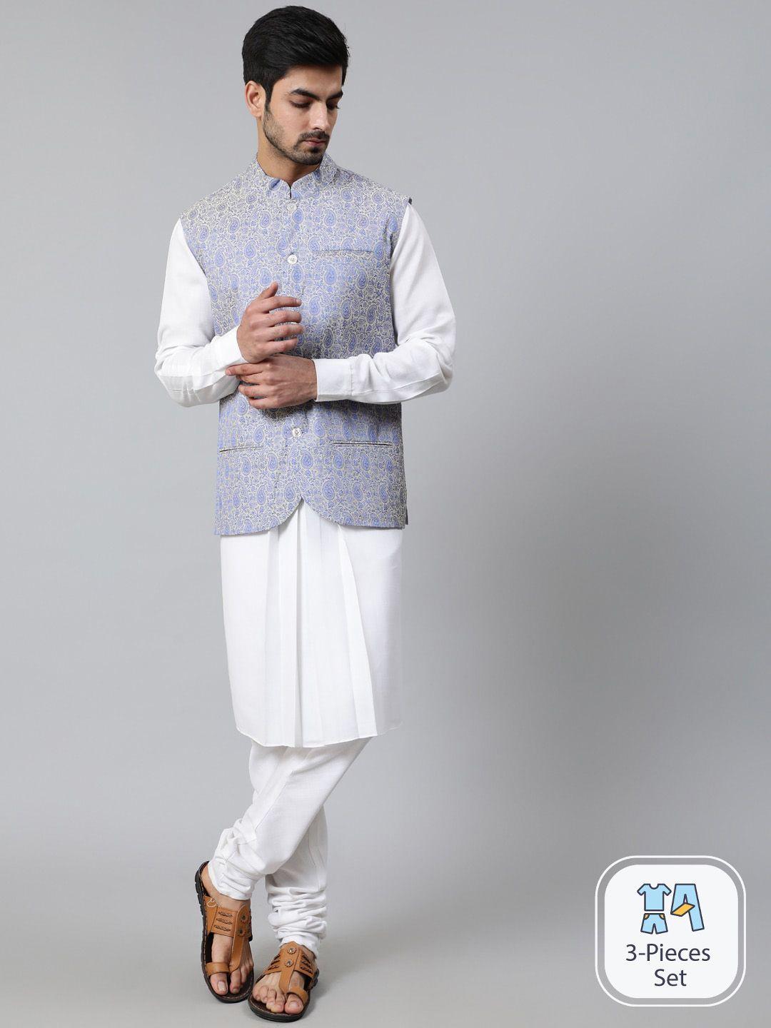 aks mandarin collar regular kurta with churidar with jacket