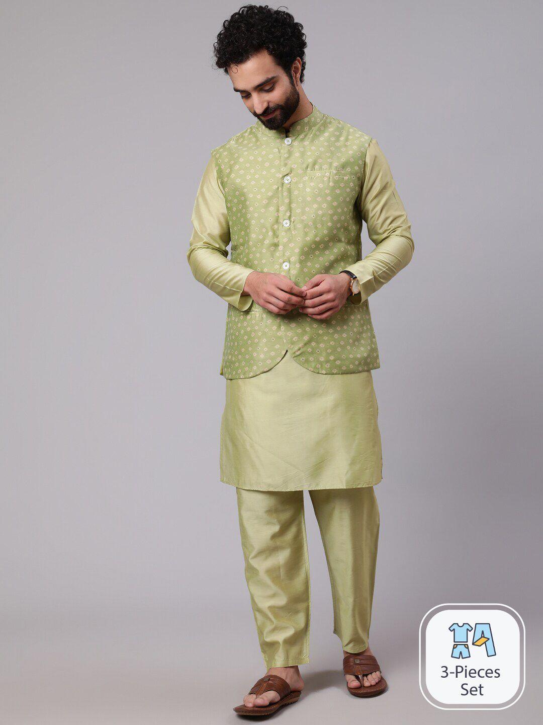 aks mandarin collar regular chanderi silk kurta with trousers with jacket