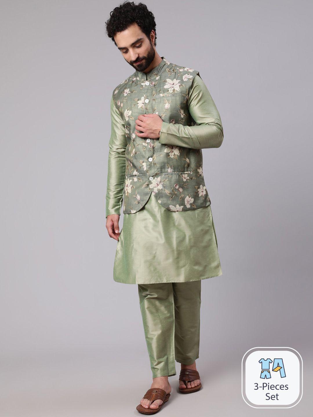 aks mandarin collar kurta with churidar & nehru jacket