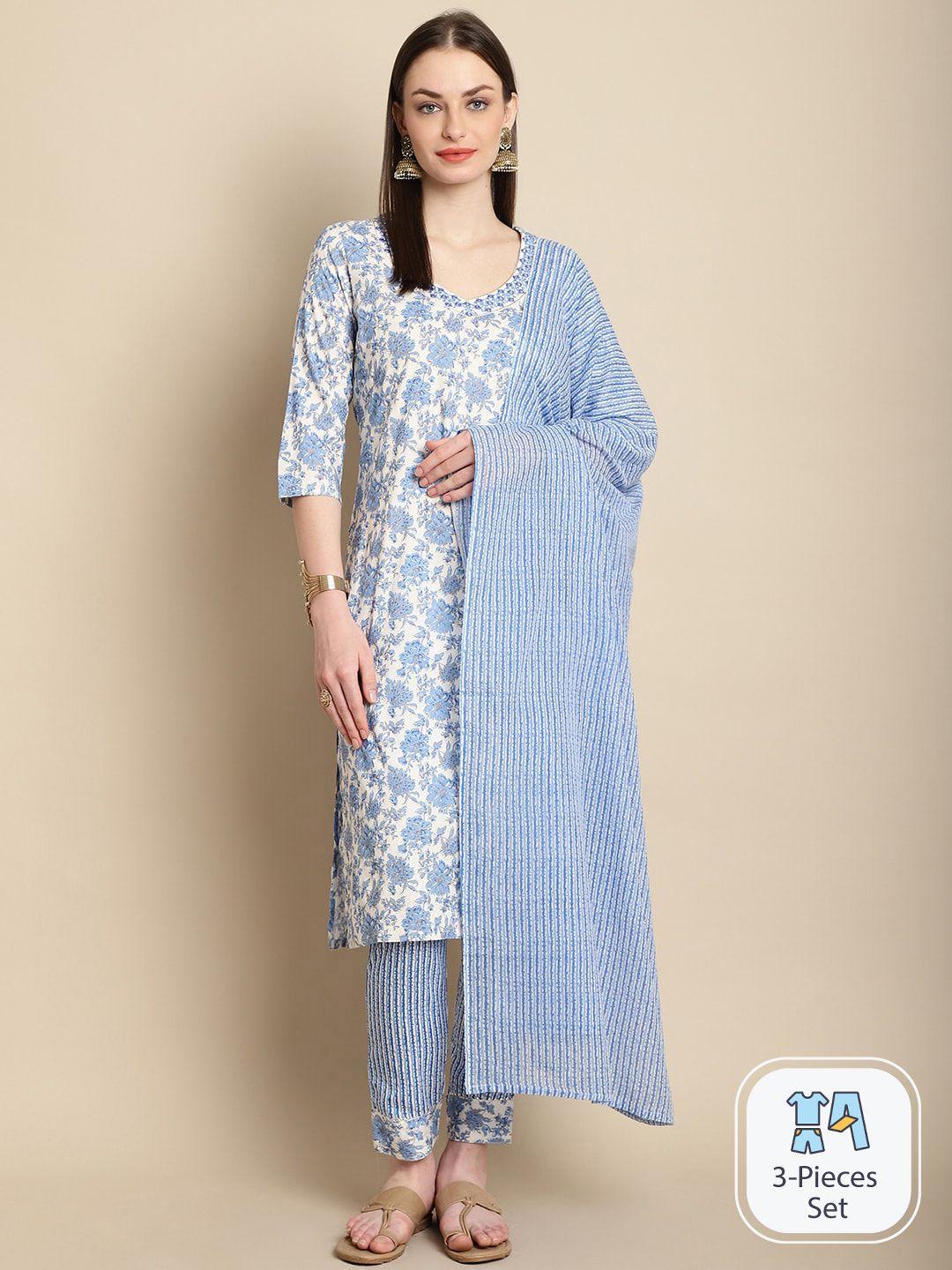 kalini floral printed mirror work kurta with trousers & dupatta