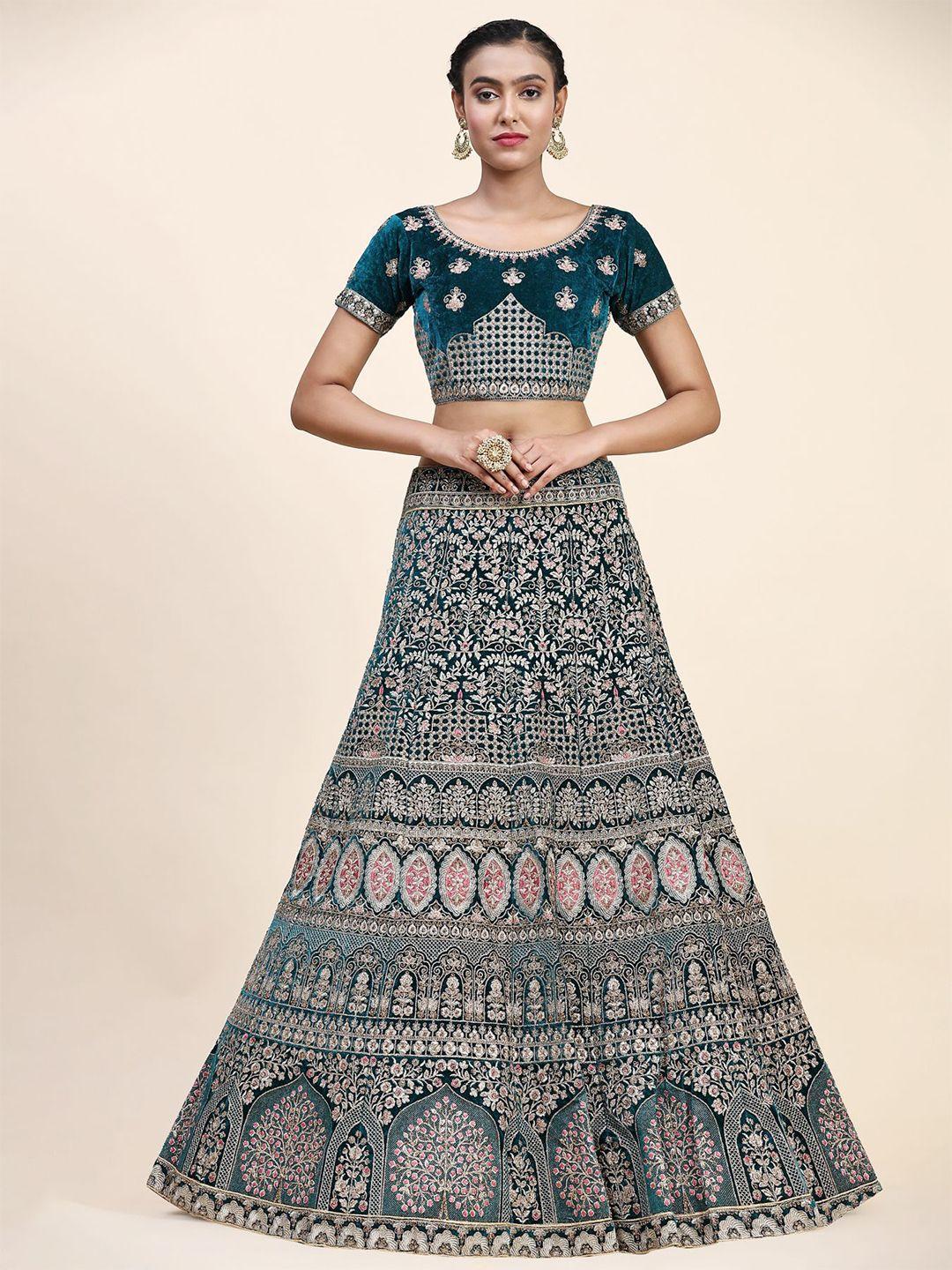 phenav embroidered velvet thread work ready to wear lehenga & blouse with dupatta