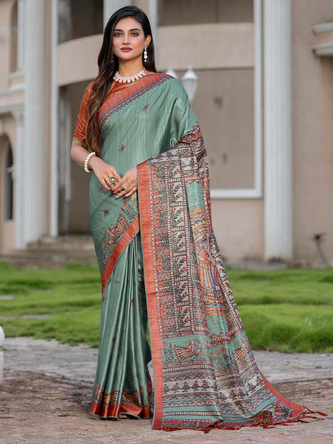 karagiri ethnic motifs printed satin saree