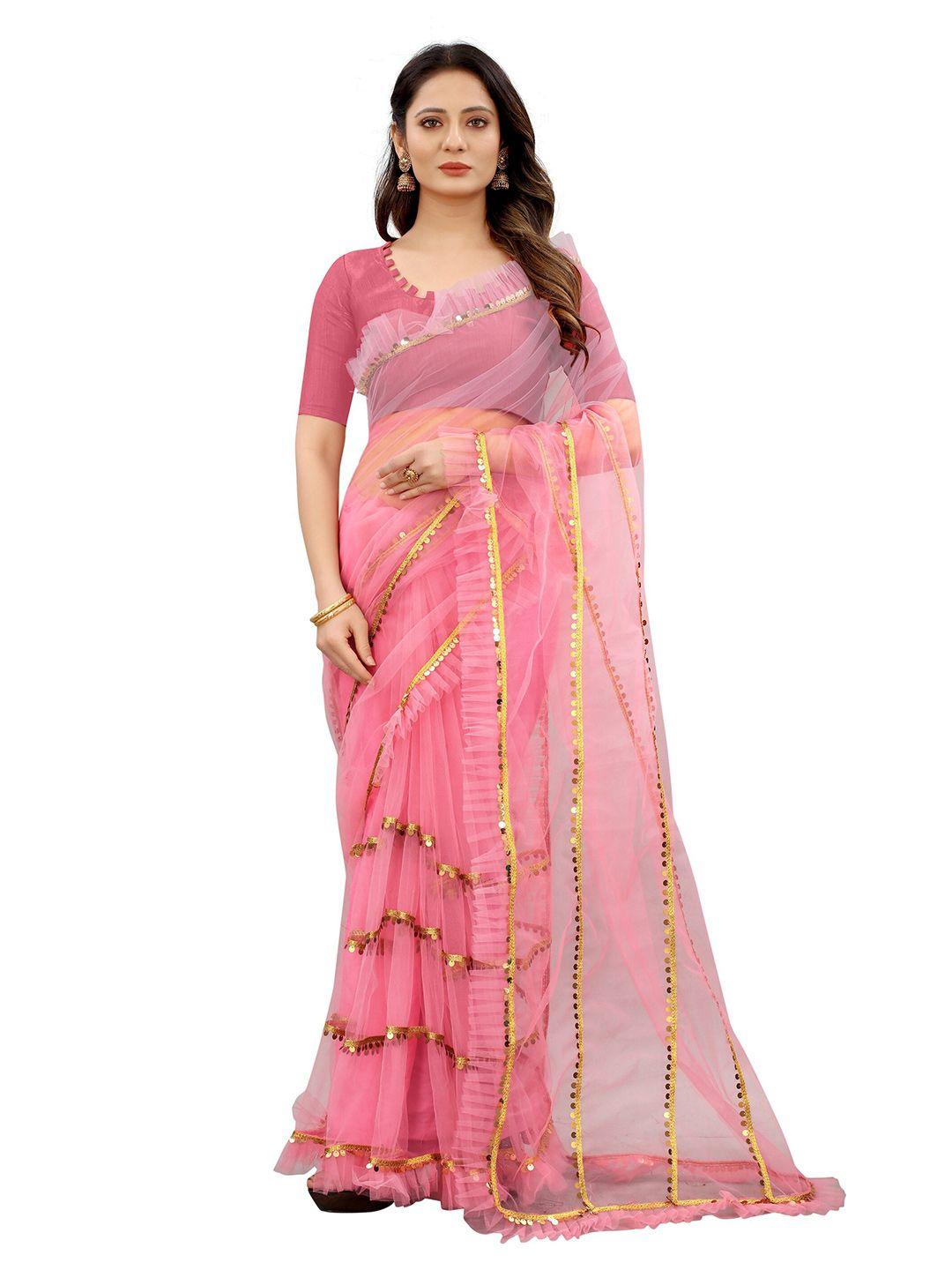 barkiya creation embellished sequinned ruffled saree