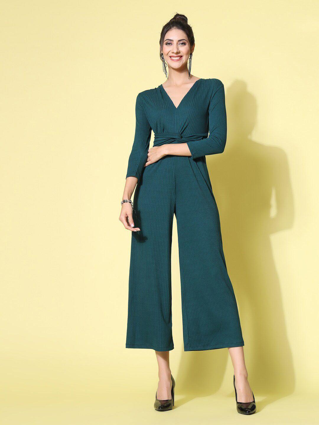 kassually v-neck ribbed basic jumpsuit