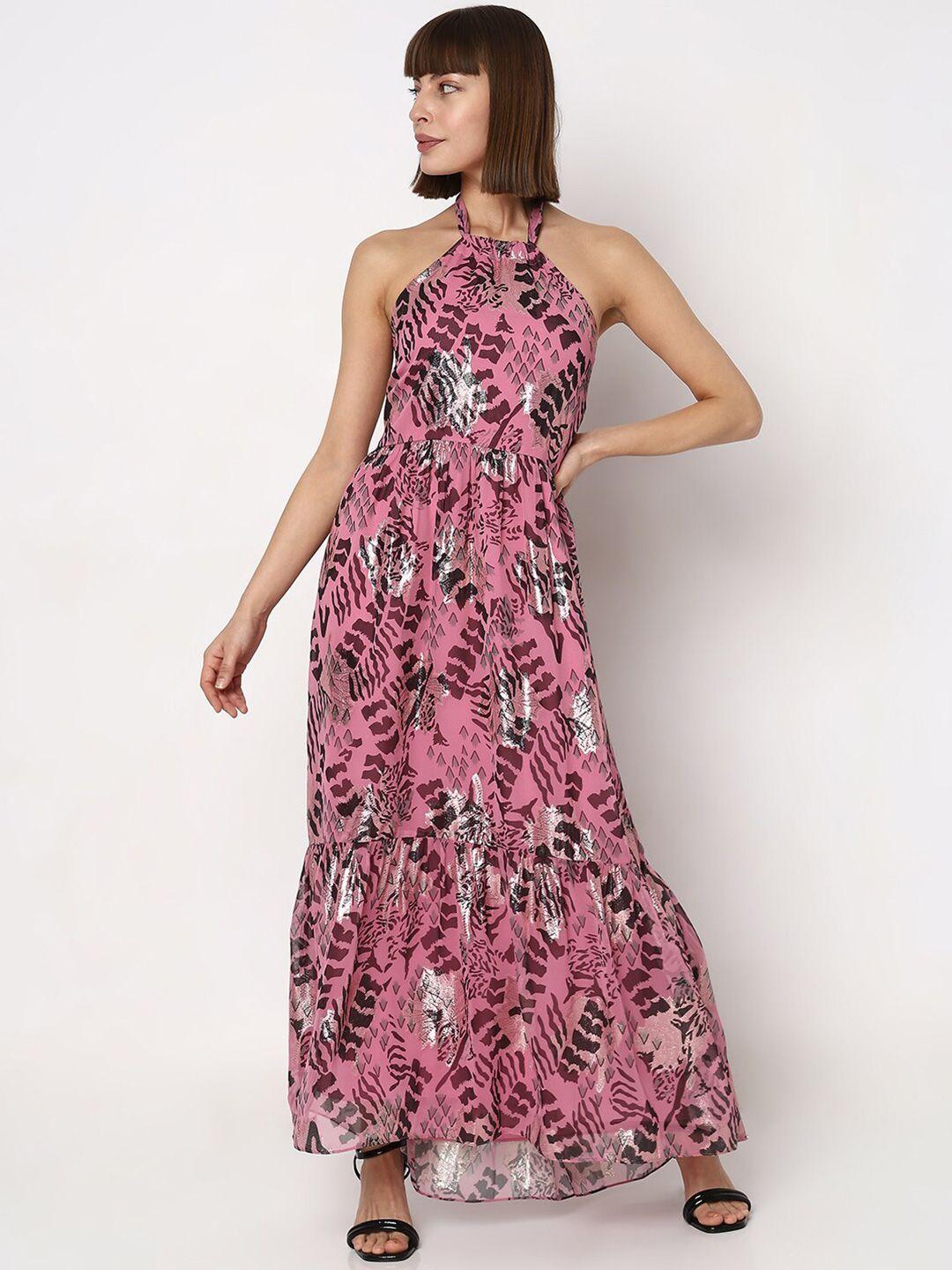 vero moda abstract printed halter neck sleeveless maxi dress