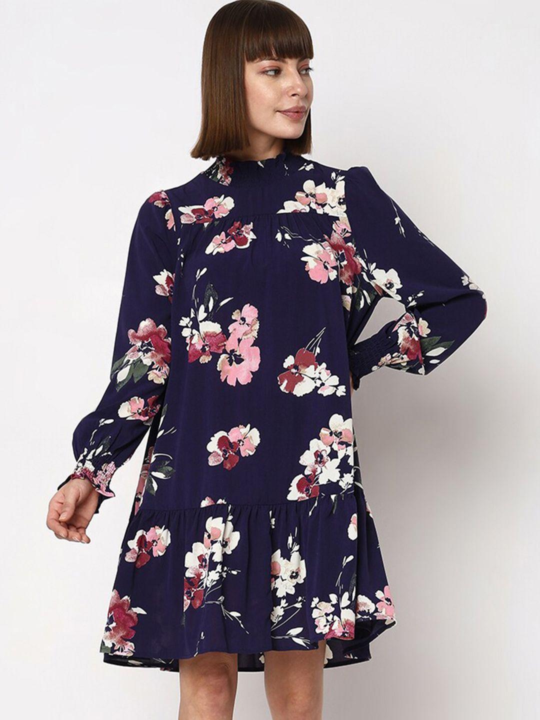 vero moda floral printed puff sleeves gathered a-line dress