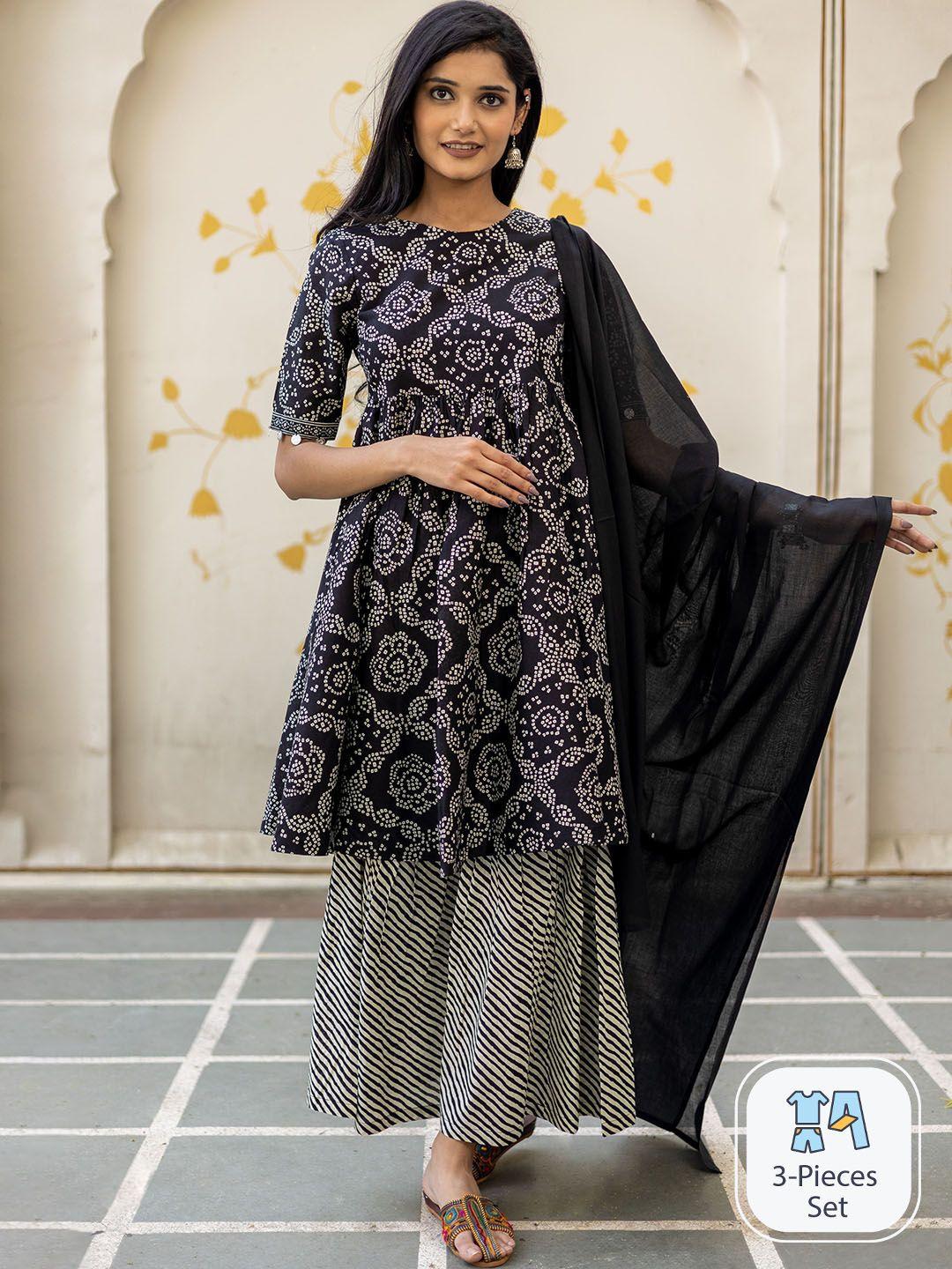 kasya ethnic motifs printed regular pure cotton kurta with sharara & dupatta