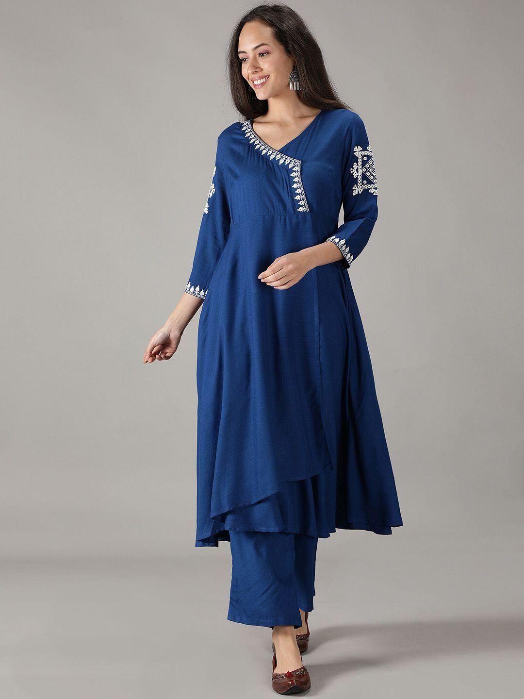 kasya ethnic motifs mirror work embroidered angrakha kurta with palazzos