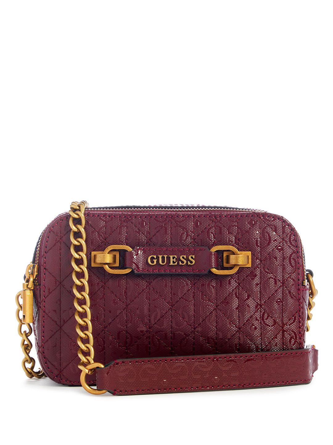 guess brand logo textured structured sling bag